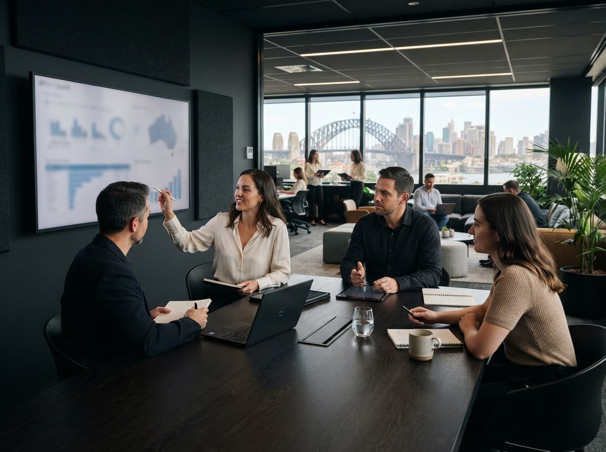 BFSI IT Summit analysts reviewing AI-generated investment data on screen